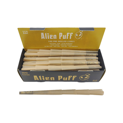 100 Alien Puff Black & Gold 1 1/4 Size Pre-Rolled Cones