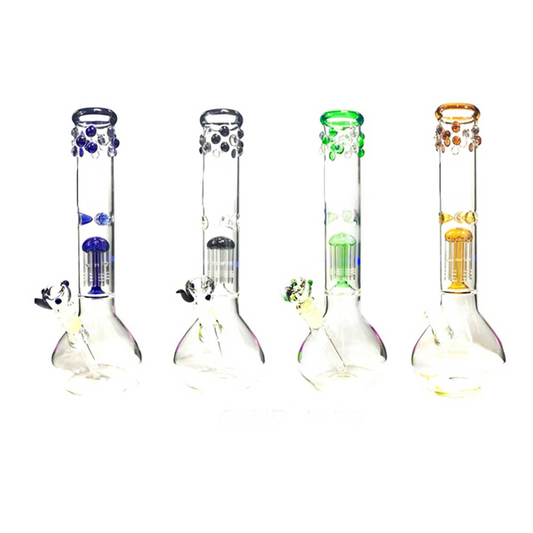 3 x 14" Leaf Print bubble Percolator Glass Bong - GWP-1199(GS0905)